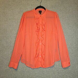 Worthington Ruffled Front Long Sleeve Coral Blouse Sz L